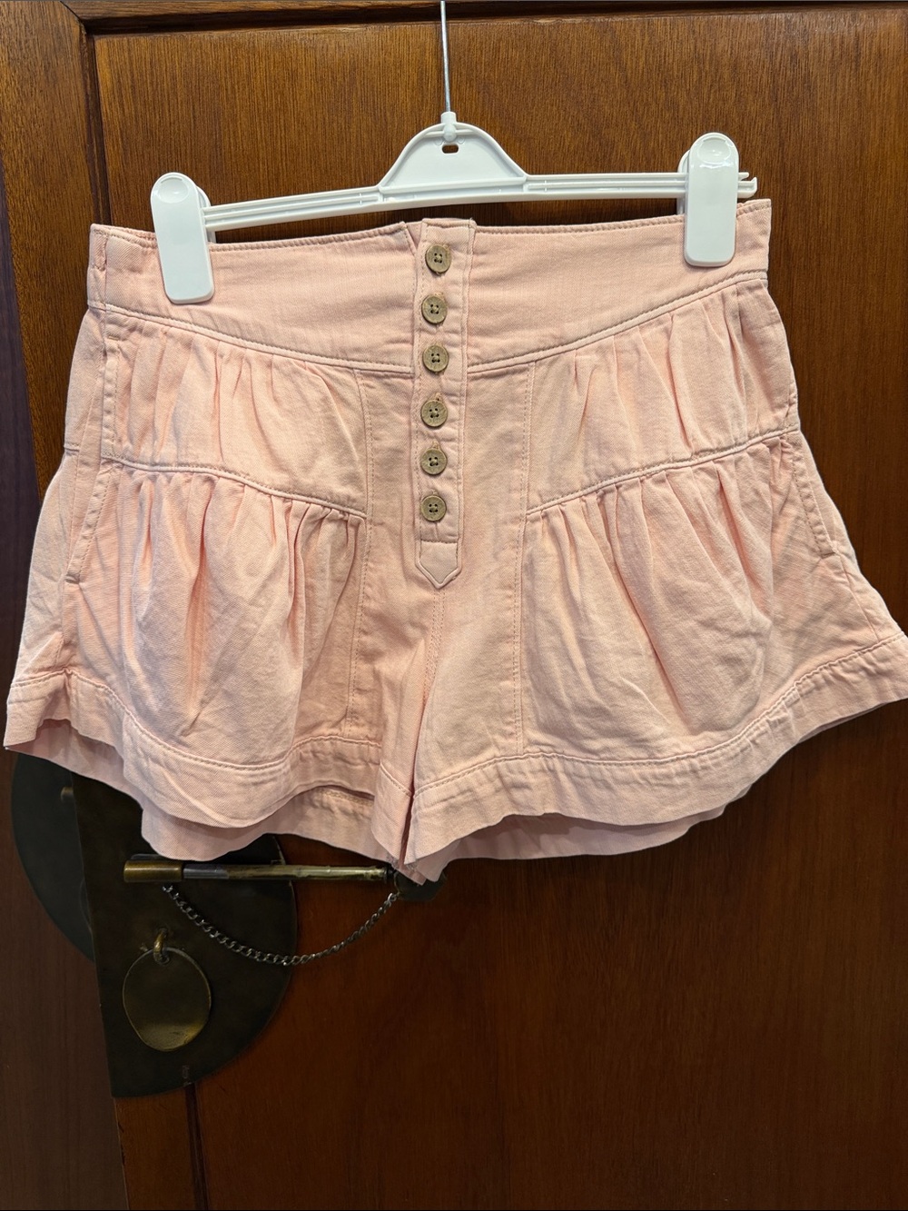 We The Free Flur Pink Denim High-Waist Pink Button-Front Shirts Size Medium